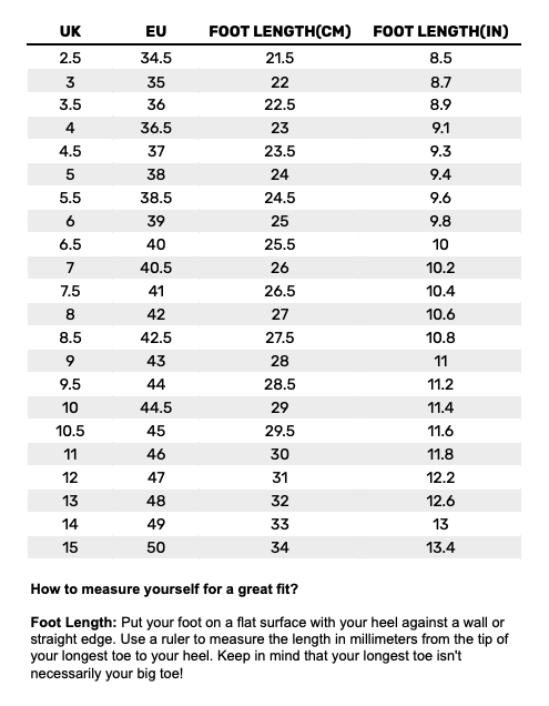 2026 Vans Footwear 2  Size Chart
